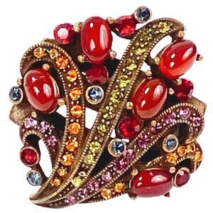 Heidi Daus Multicolor Swarovski Crystal Cocktail Ring Size 7 Bold Encrusted Fan